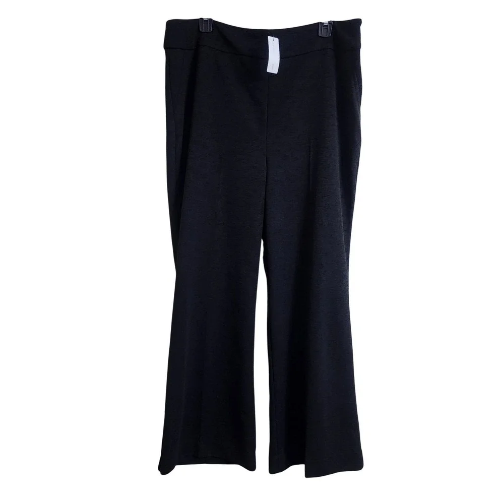 NEW New York & Company Size XL Black Textured Wide Leg Pants Side Zip NY&CO